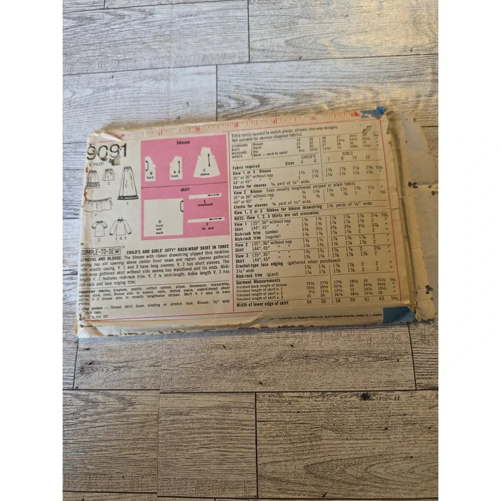 Simplicity 9091 Girls Skirt and Blouse Sewing Pattern Size 10